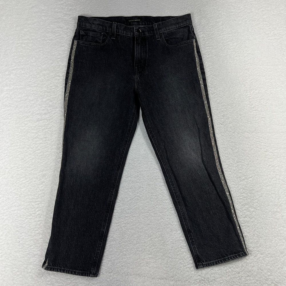 Lucky Brand Sienna Mid Slim Boyfriend Jeans Black Studded 10/30 7W14721